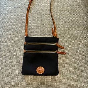 Casual Sophication Dooney & Bourke Black Nylon Crossbody with Tan Leather Trim